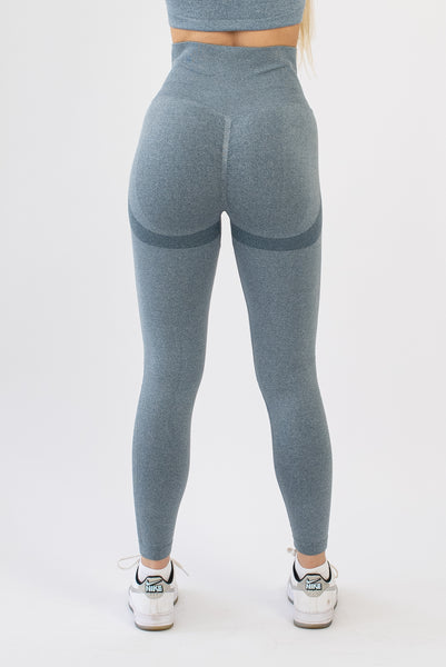 High Waisted scrunch bum gym leggings - Blue - Rear view
