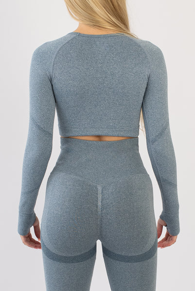 Gym Crop Top Long Sleeve -  Blue - Rear view