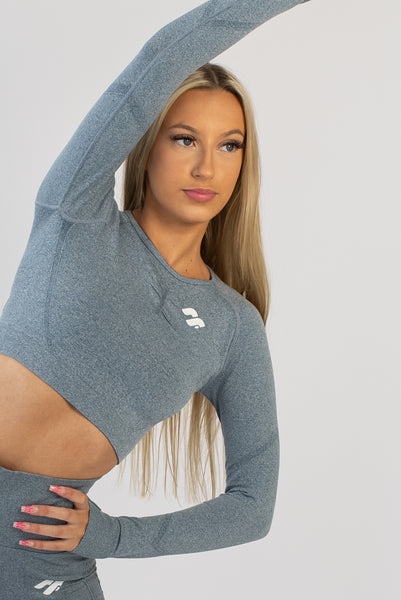Gym Crop Top Long Sleeve -  Blue- Action view