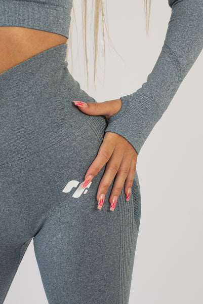 High Waisted scrunch bum gym leggings - Blue - Logo detail