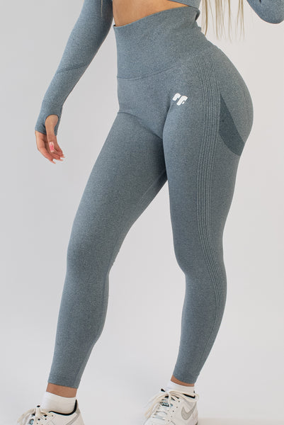 High Waisted scrunch bum gym leggings - Blue - Front side view