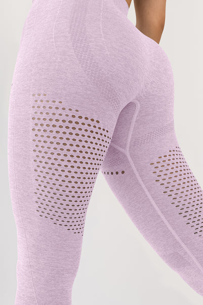 Purple gym leggings breathable detail
