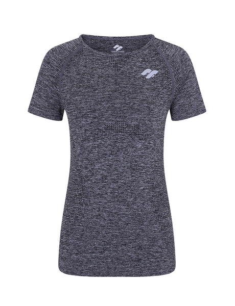 Womens Seamless Fitness T-shirt - Black Grey 1