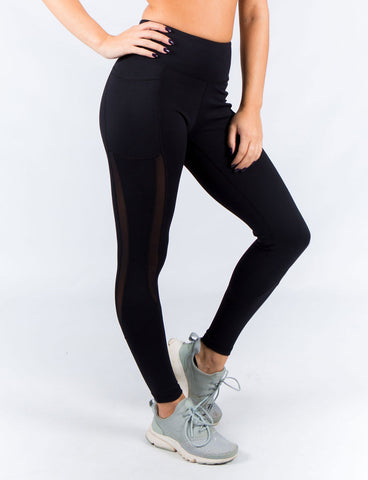 black mesh workout leggings front