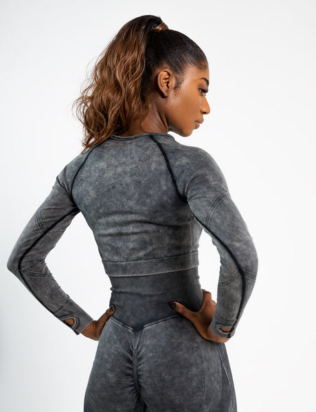 Gym Crop Top - Black - Rear View