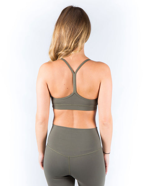 Khaki sports bra back view