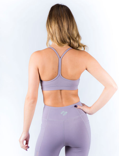 Mauve customisable sports bra back view